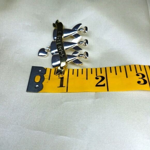 Gold & Silver Three Angels "Friends" Brooch with Dangling Heart - Picture 5 of 5